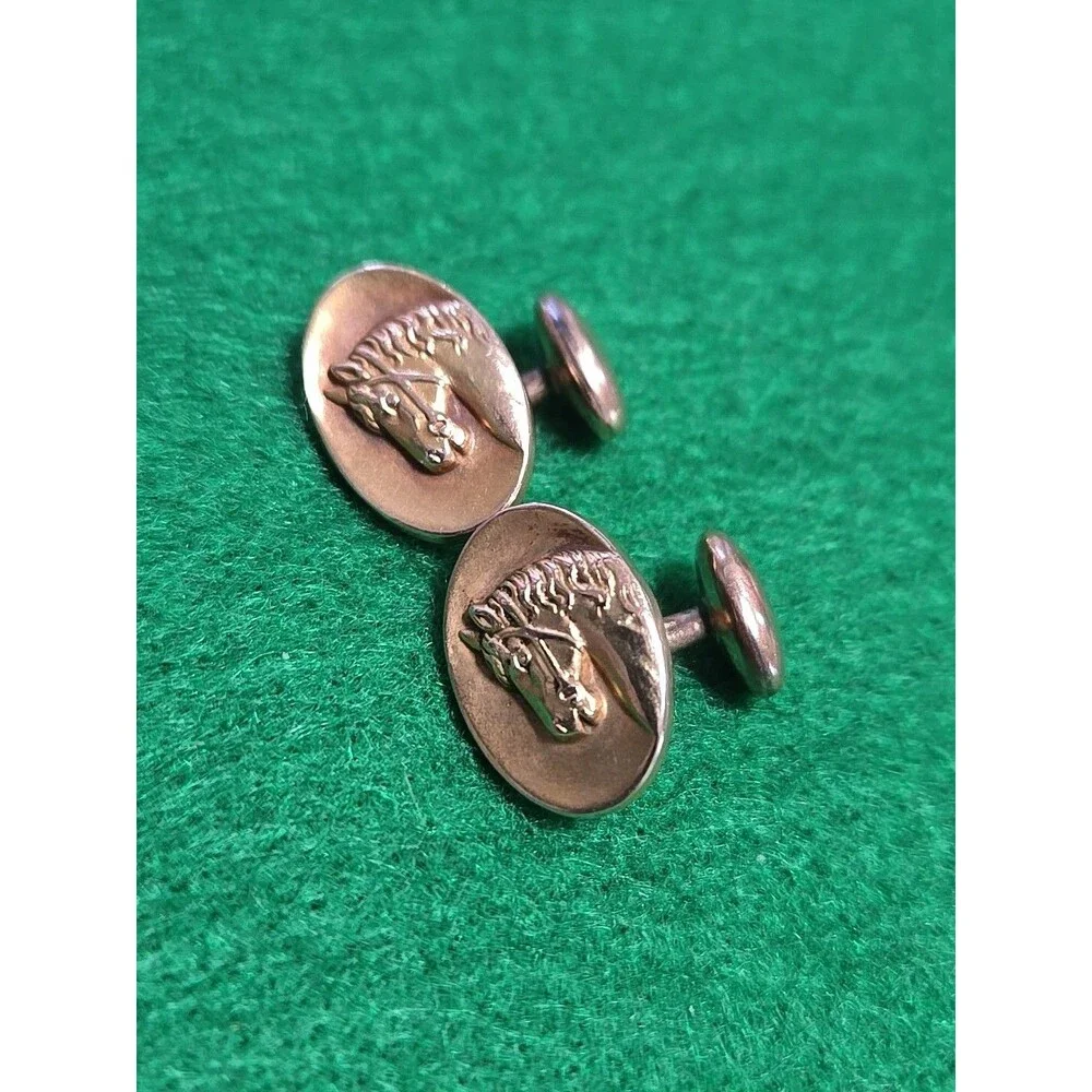 Antique Gold Filled Repousse Horse Riding Equestrian Cuff Links Cufflinks